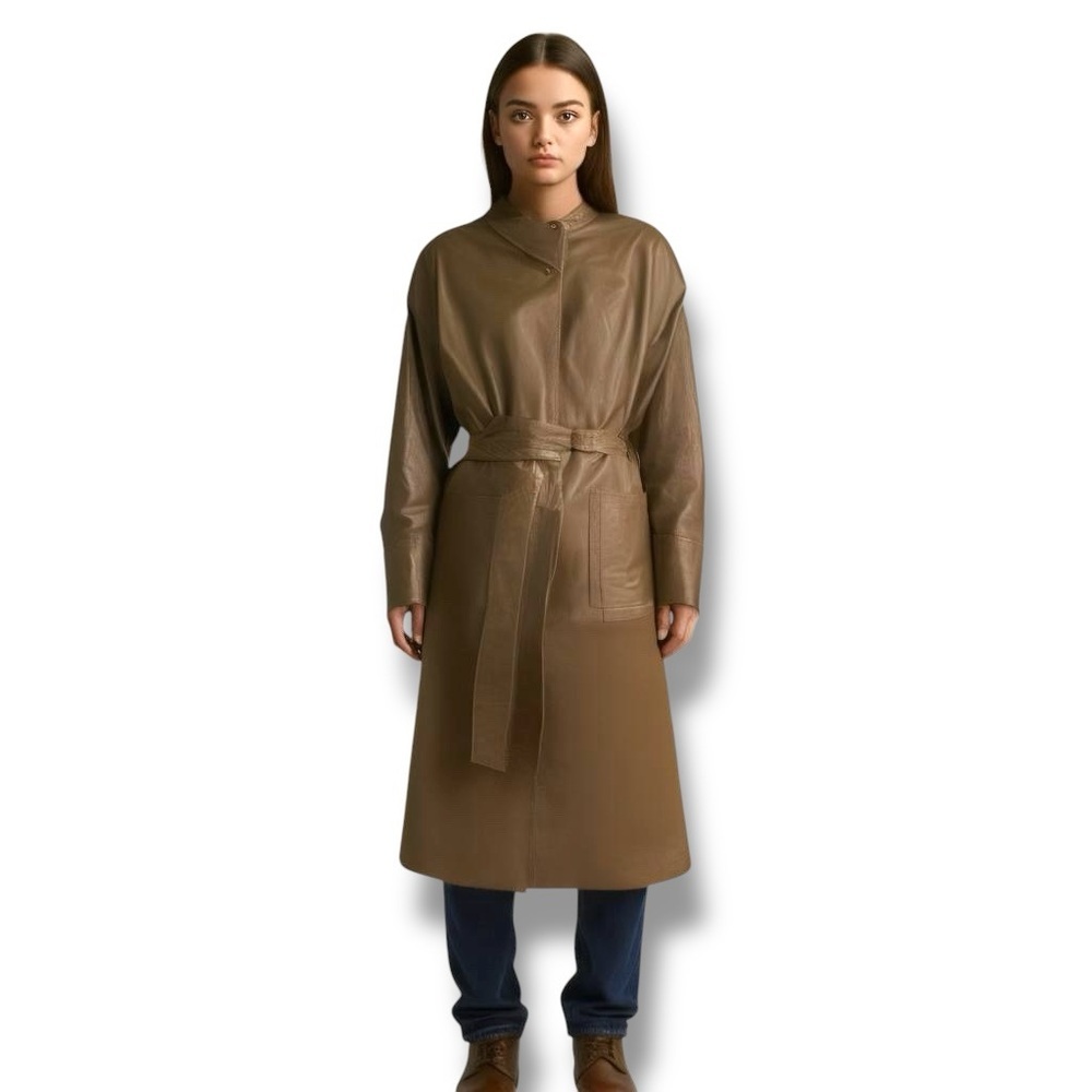 Vera Pelle Lined Leather Coat Brown Convertible Belted Size 3X - Picture 11 of 13